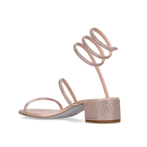 NIB - RENÉ CAOVILLA Cleo Snake Ankle-Wrap Rose Gold/Satin Sandal - Size 4US (34) - Picture 3 of 8